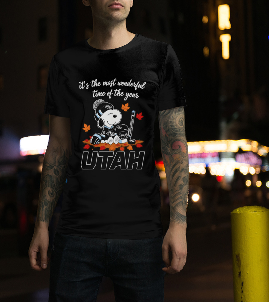 It's The Most Wonderful Time Of The Year Utah Snoopy Hockey Autumn Leaves T-Shirt