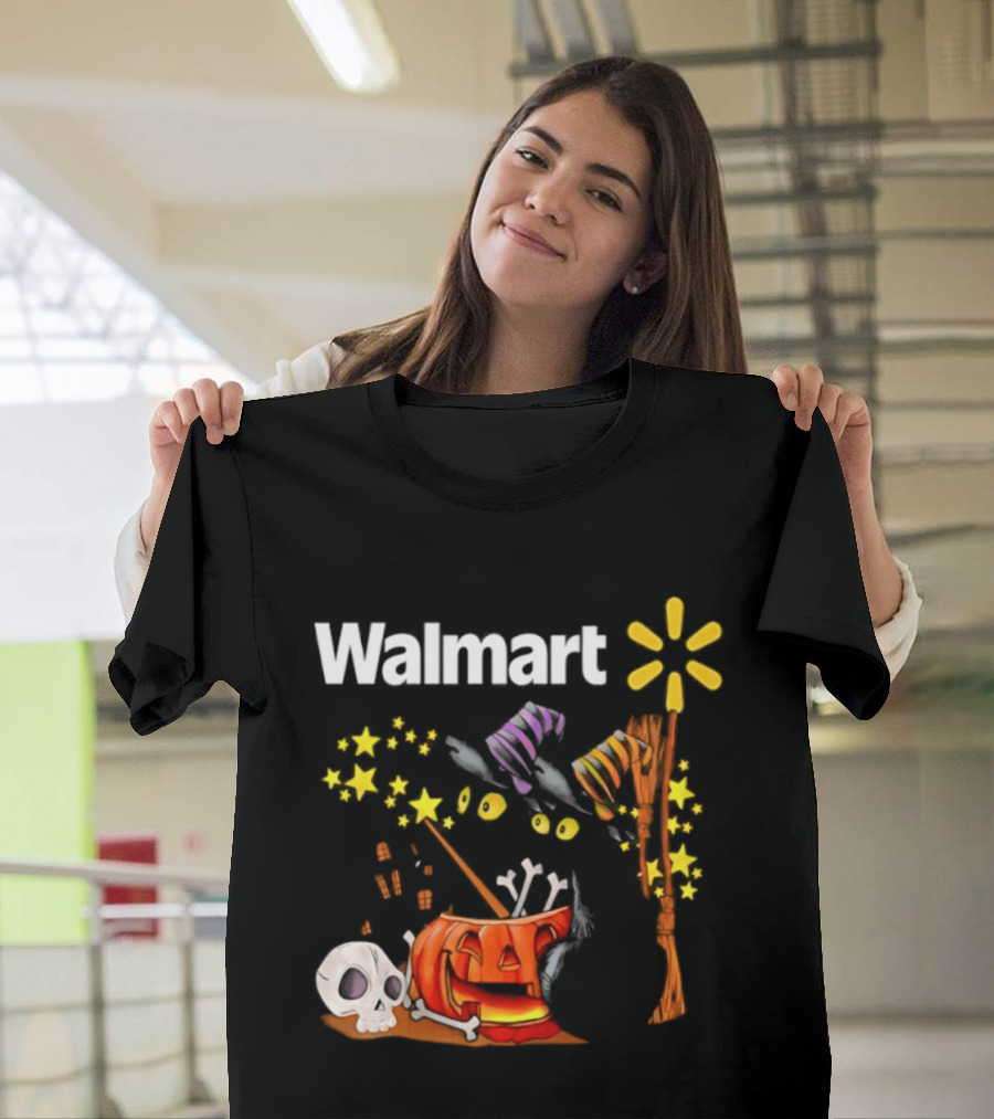 Walmart Halloween 2026 Black Cats With Witch Hats Pumpkin Skull And Stars T-Shirt