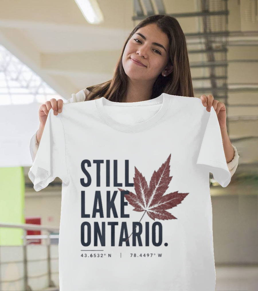 Still Lake Ontario Canadian Pride Red Maple Leaf Coordinates T-Shirt