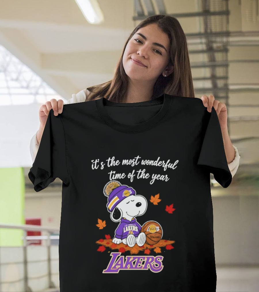 Los Angeles Lakers Snoopy Halloween 2026 It's The Most Wonderful Time Of The Year Peanuts Basketball Fall Leaves T-Shirt