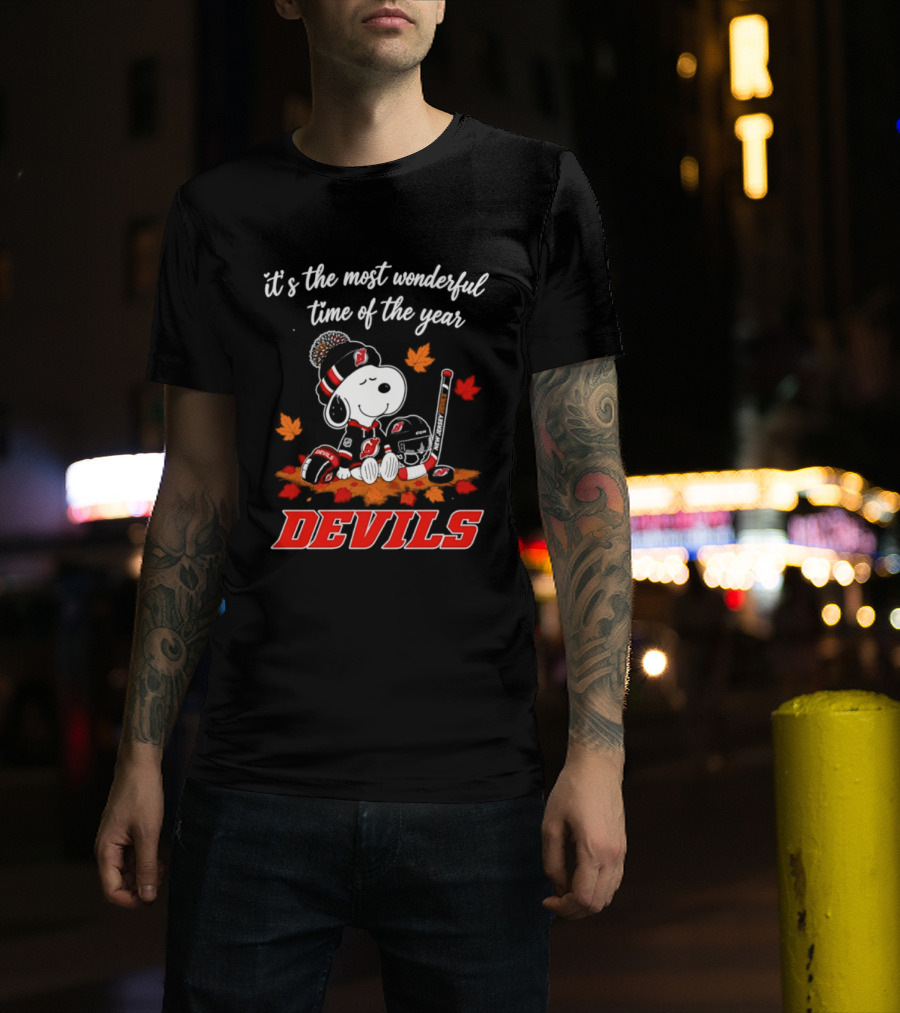 New Jersey Devils Snoopy Halloween 2026 It's The Most Wonderful Time Of The Year Hockey T-Shirt