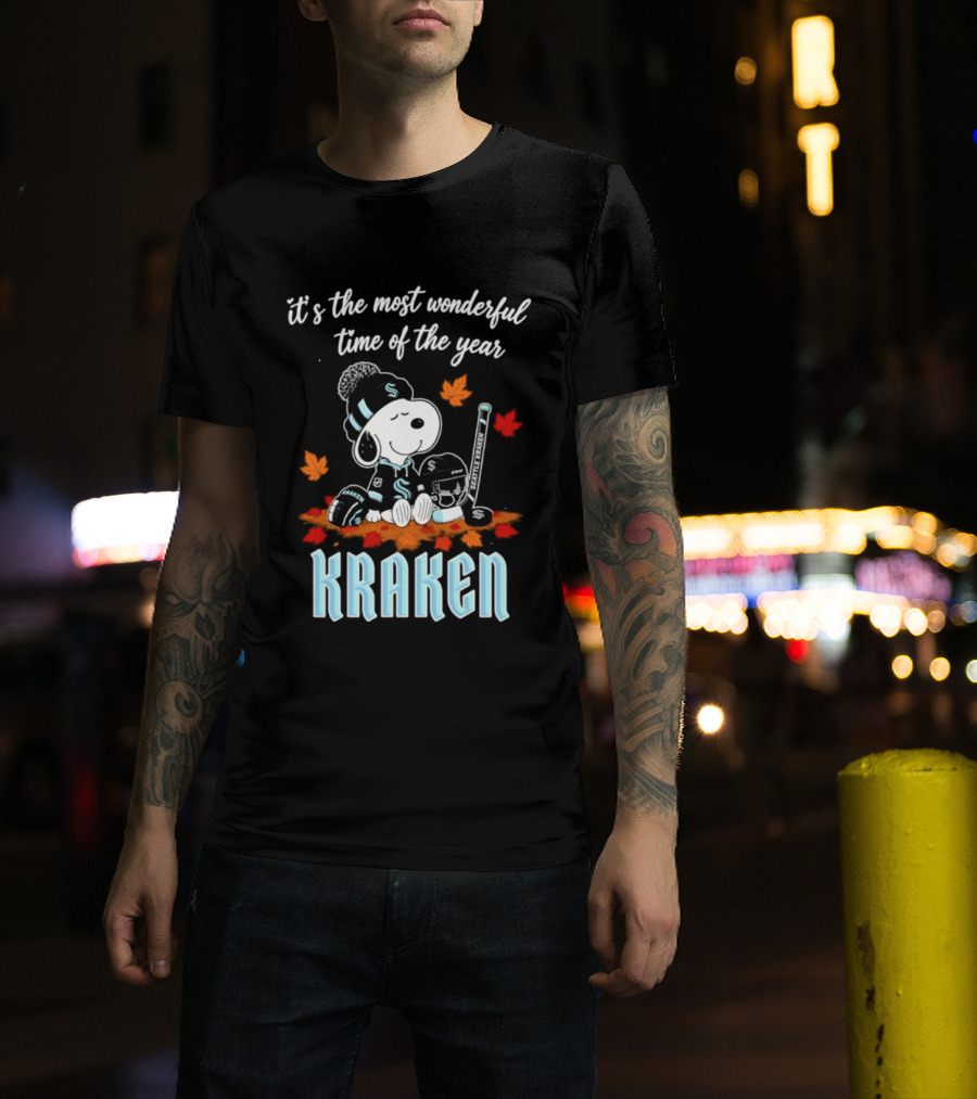 Seattle Kraken Snoopy Hockey Halloween 2026 It's The Most Wonderful Time Of The Year T-Shirt