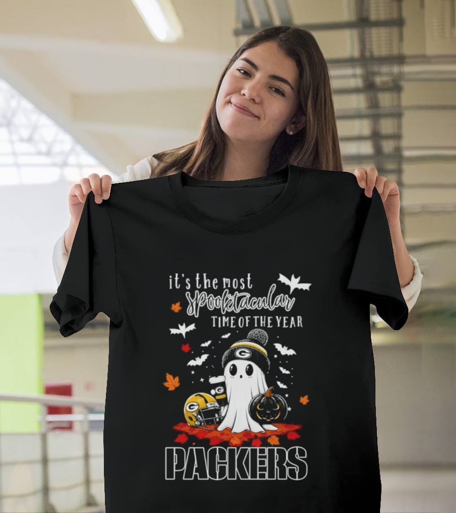 Packers Halloween Ghost Helmet It's The Most Spooktacular Time Of The Year T-Shirt