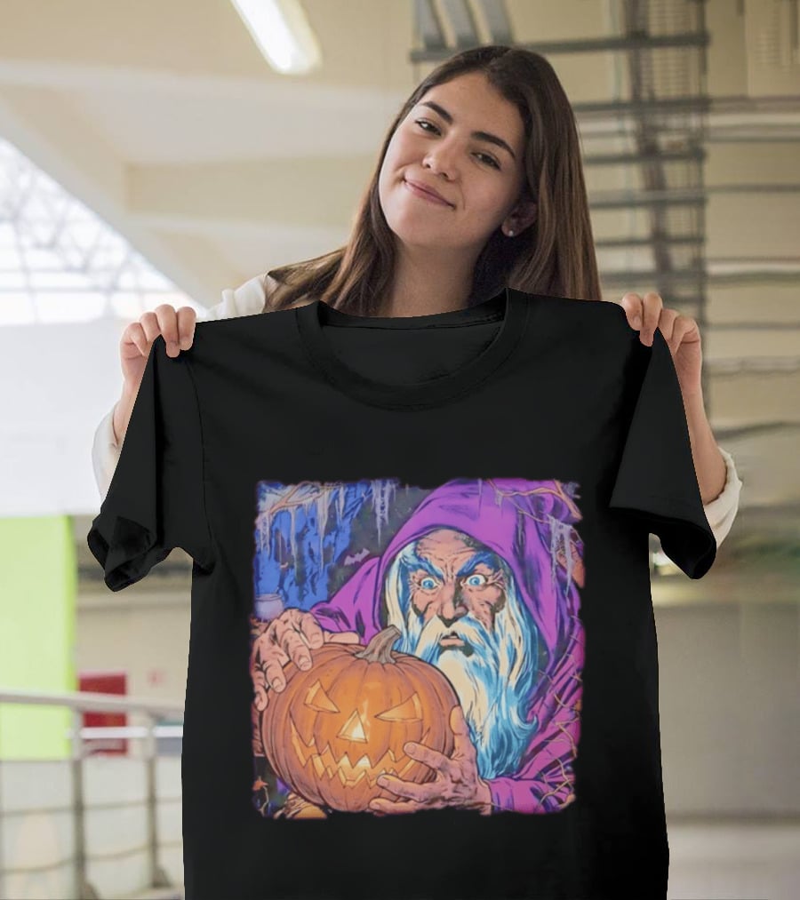 Pondering The Pumpkin Halloween Wizard With Jack O' Lantern 2026 T-Shirt