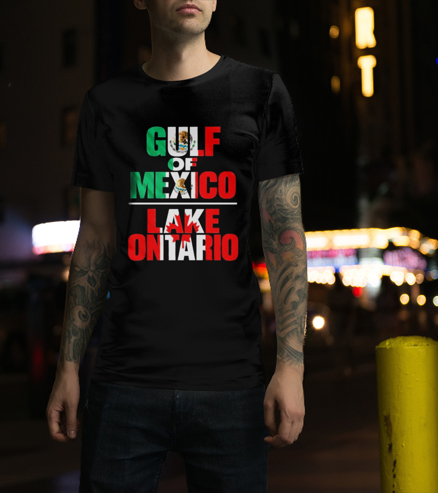 Gulf Of Mexico Lake Ontario Mexican Flag Canadian Maple Leaf Fusion T-Shirt