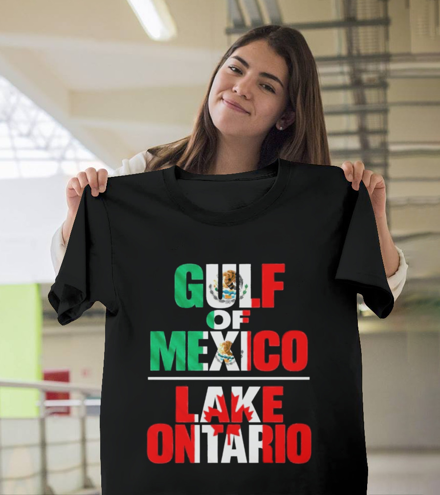 Gulf Of Mexico Lake Ontario Mexican Flag Canadian Maple Leaf Fusion T-Shirt