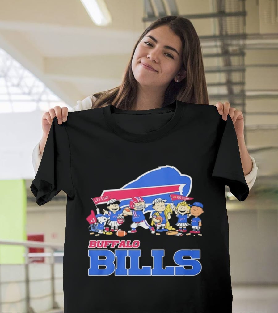 Peanuts Characters Supporting Buffalo Bills Team Fan Gear T-Shirt