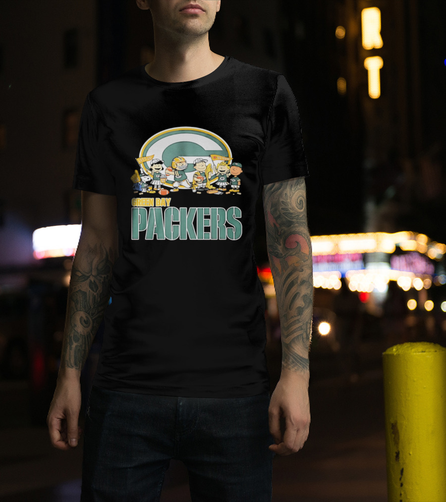 Peanuts Characters Celebrating Green Bay Packers Let's Go Go Team T-Shirt