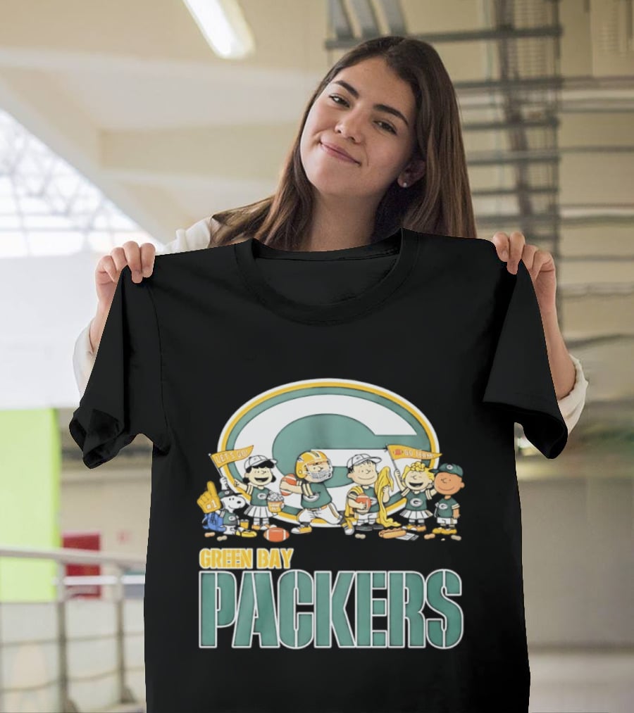 Peanuts Characters Celebrating Green Bay Packers Let's Go Go Team T-Shirt