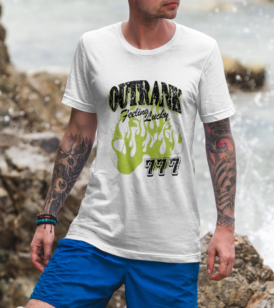 Outrank Feeling Lucky 777 Green Flames T-Shirt