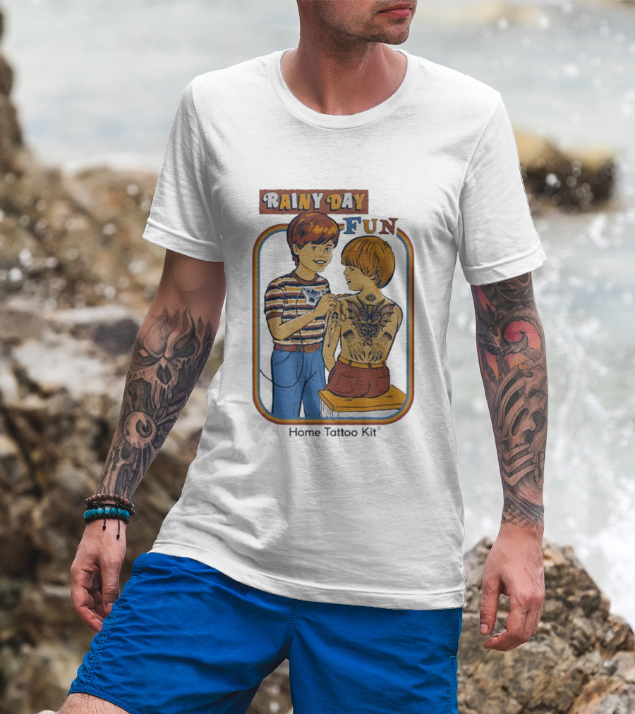 Rainy Day Fun Home Tattoo Kit Retro Style Boys With Tattoos T-Shirt