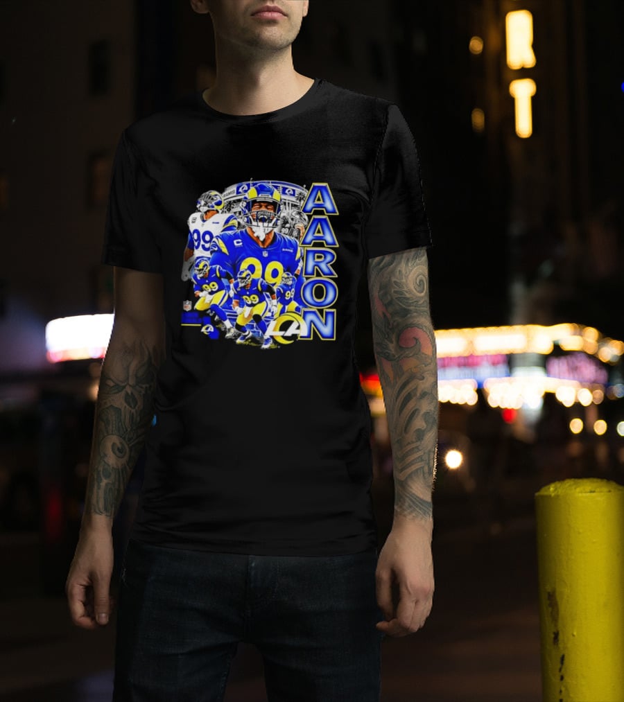 Aaron Donald Los Angeles Rams 99 Blue Collage 90s Bootleg T-Shirt