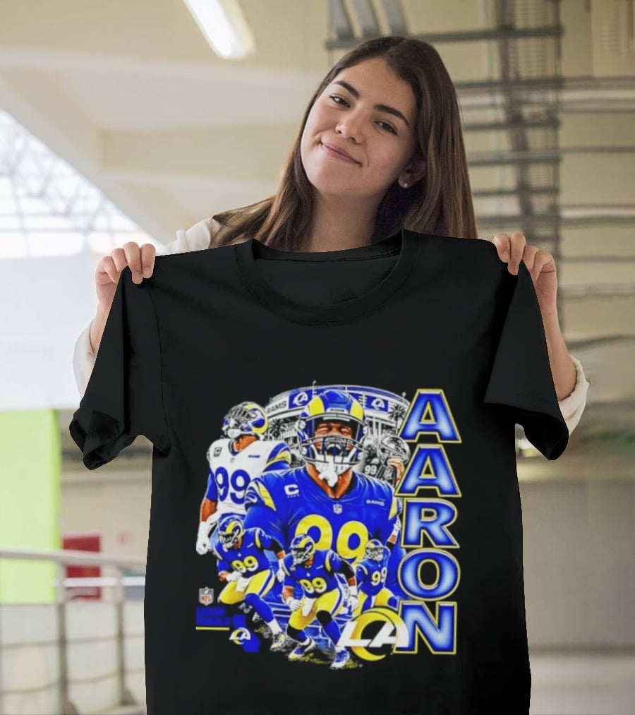 Aaron Donald Los Angeles Rams 99 Blue Collage 90s Bootleg T-Shirt