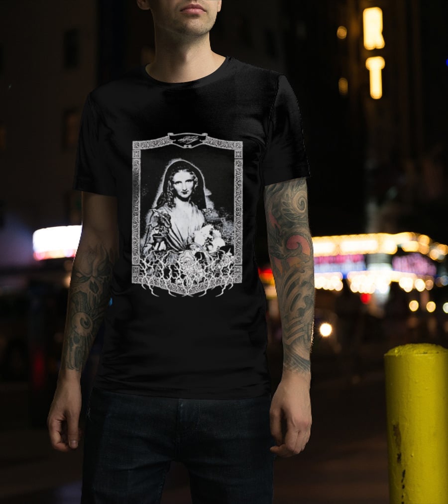 Cursed Black Metal Gothic Dark Saintly Figure With Floral Skull Motif T-Shirt