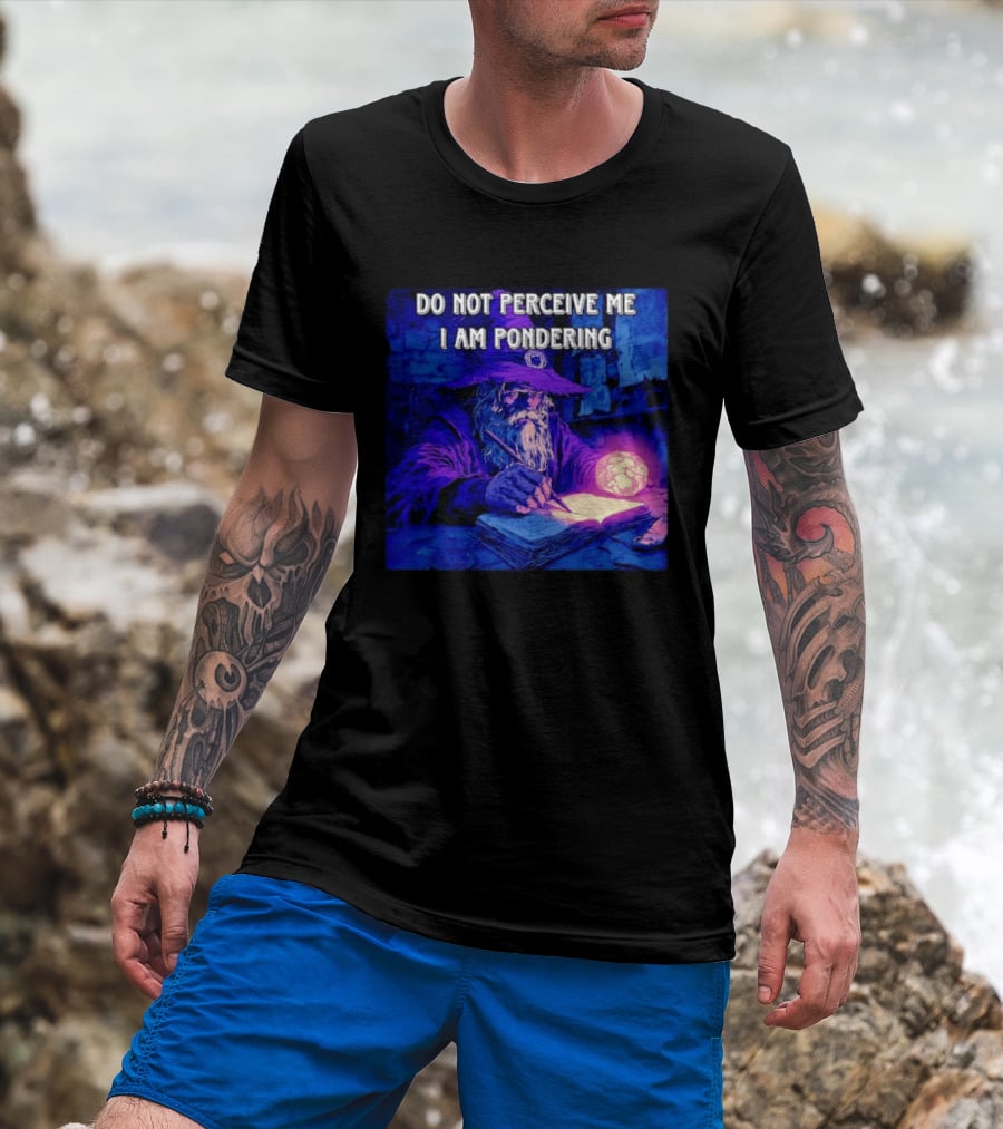 Do Not Perceive Me I Am Pondering Wizard Magical Book And Glowing Orb T-Shirt