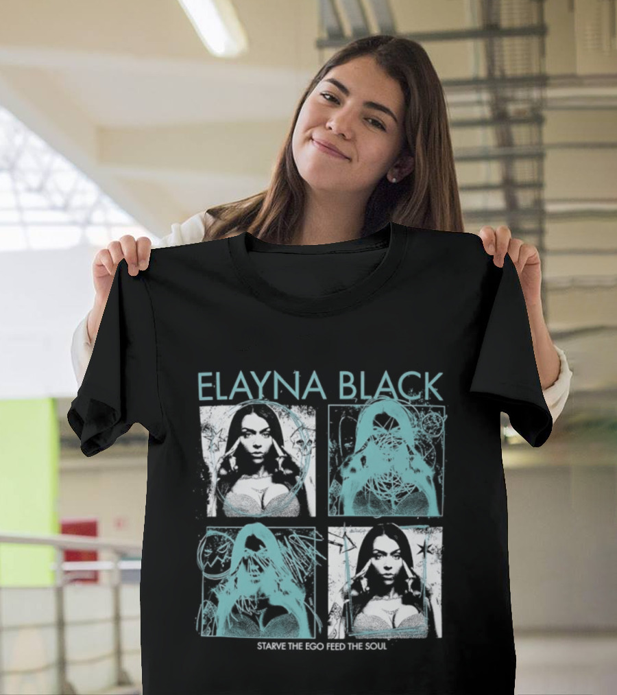 Elayna Black Starve The Ego Feed The Soul Portrait Grid T-Shirt