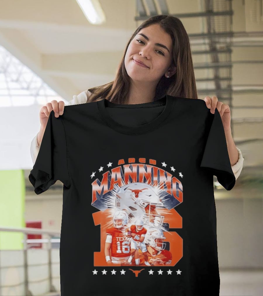 Texas Longhorns Arch Manning NCAA Football Collage Star Player Number 16 T-Shirt