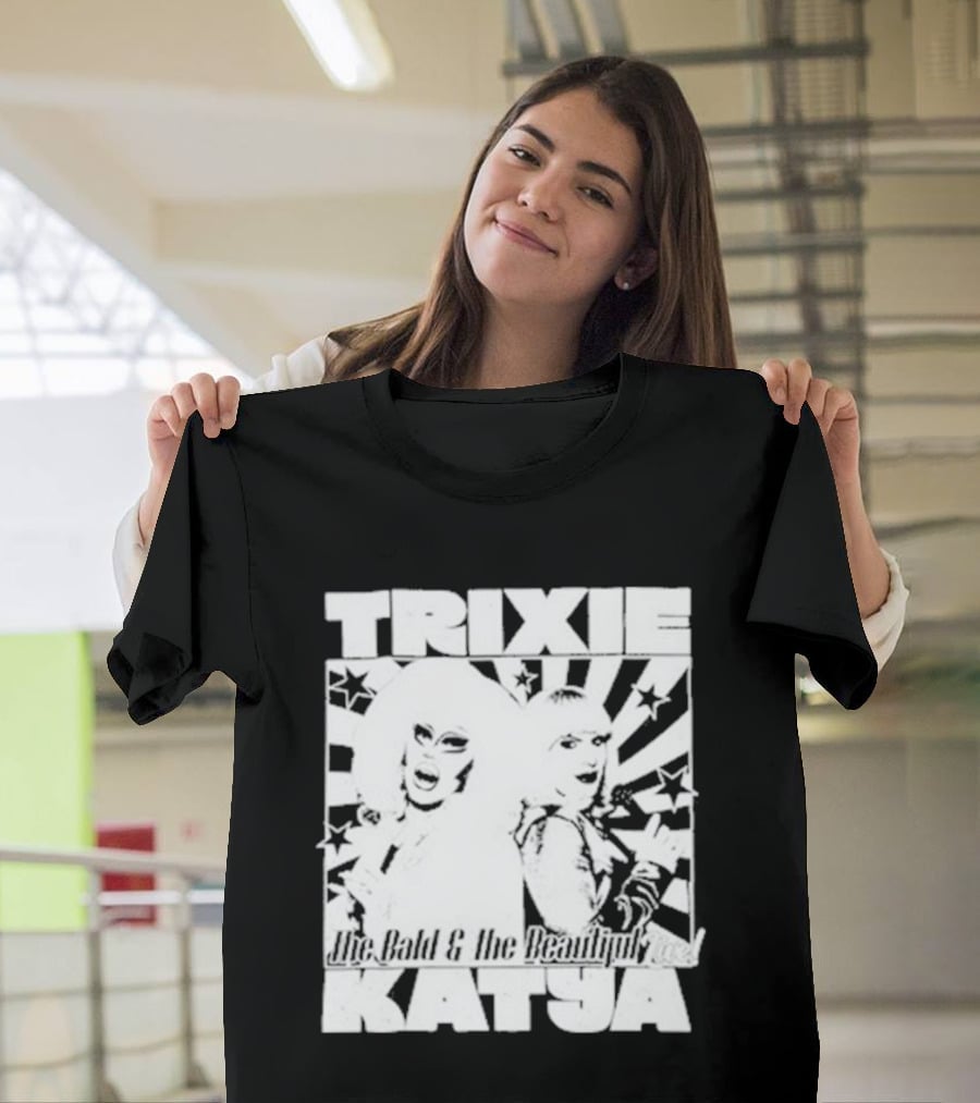Trixie Katya The Bald And The Beautiful Stars Burst Microphone T-Shirt