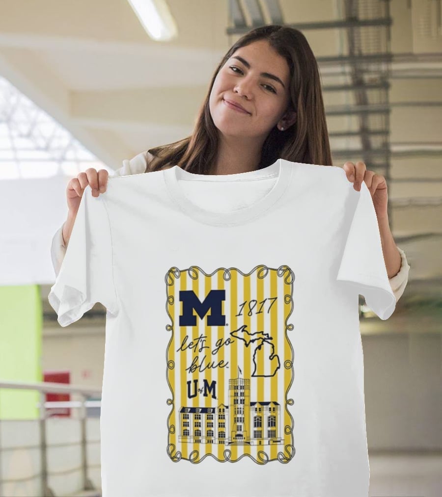 Michigan Wolverines M 1817 Let's Go Blue U Of M Campus Map T-Shirt