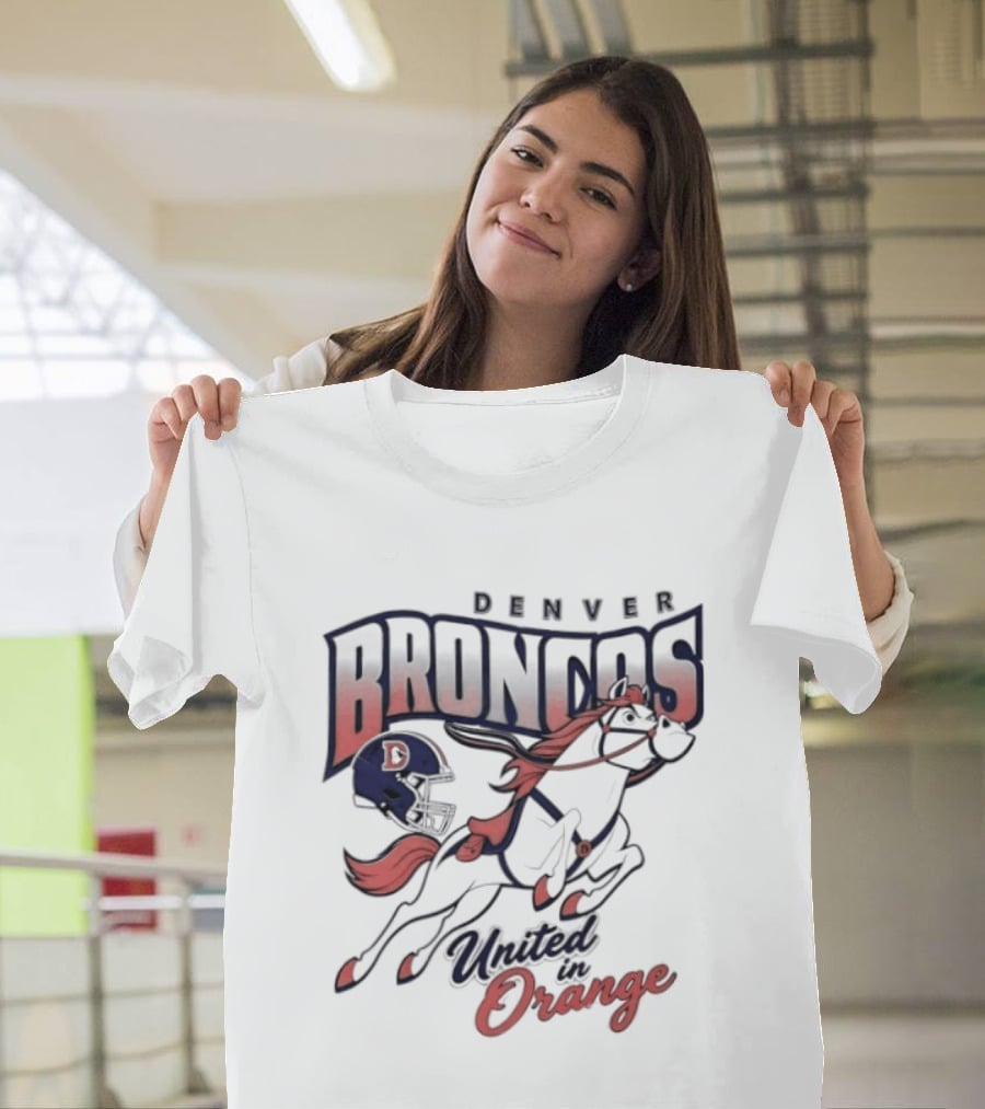Denver Broncos United In Orange Football Helmet Horse T-Shirt