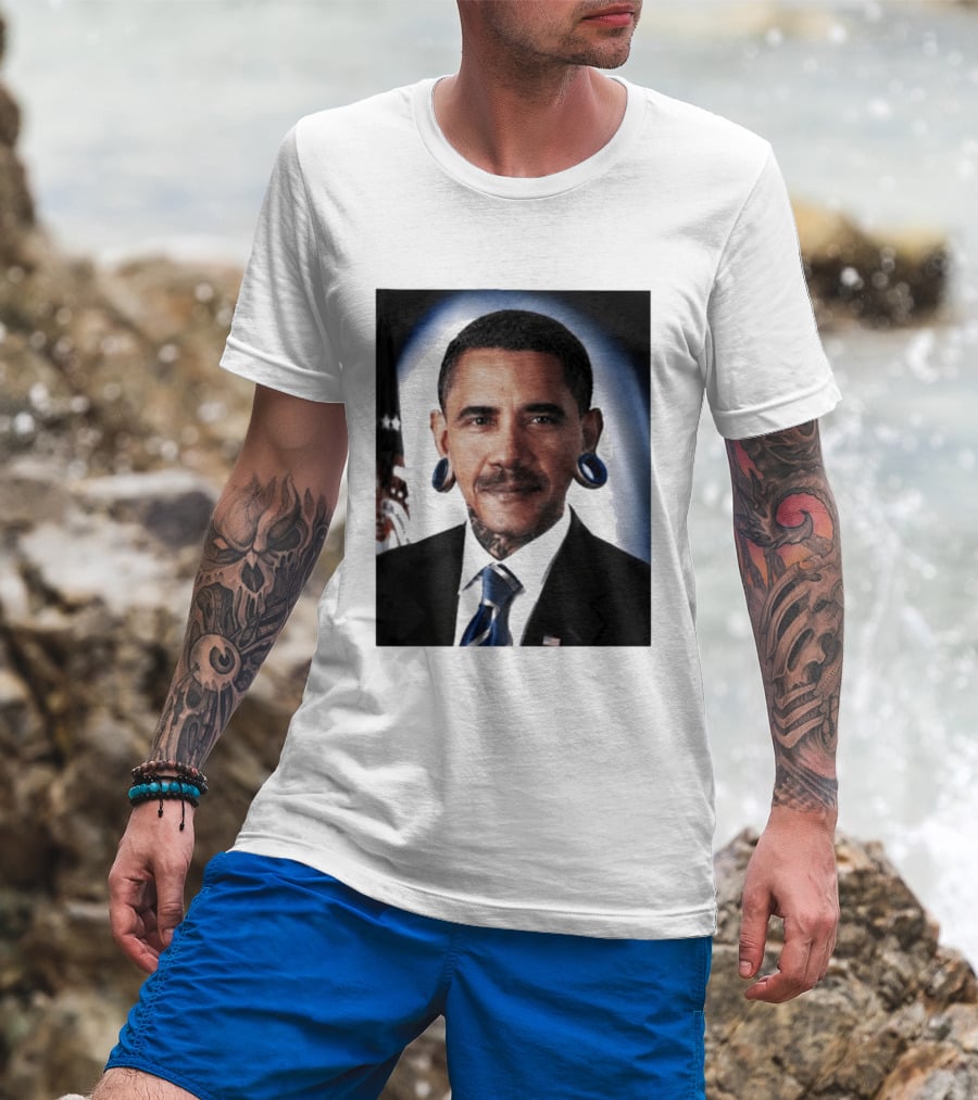 Obama President Political Fashion With Tattoos And Futuristic T-Shirt