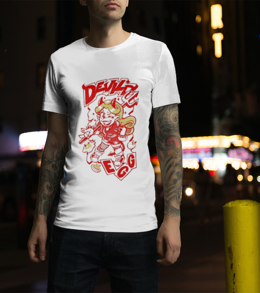 Devil Egg Cartoon Character With Pitchfork And Horns T-Shirt