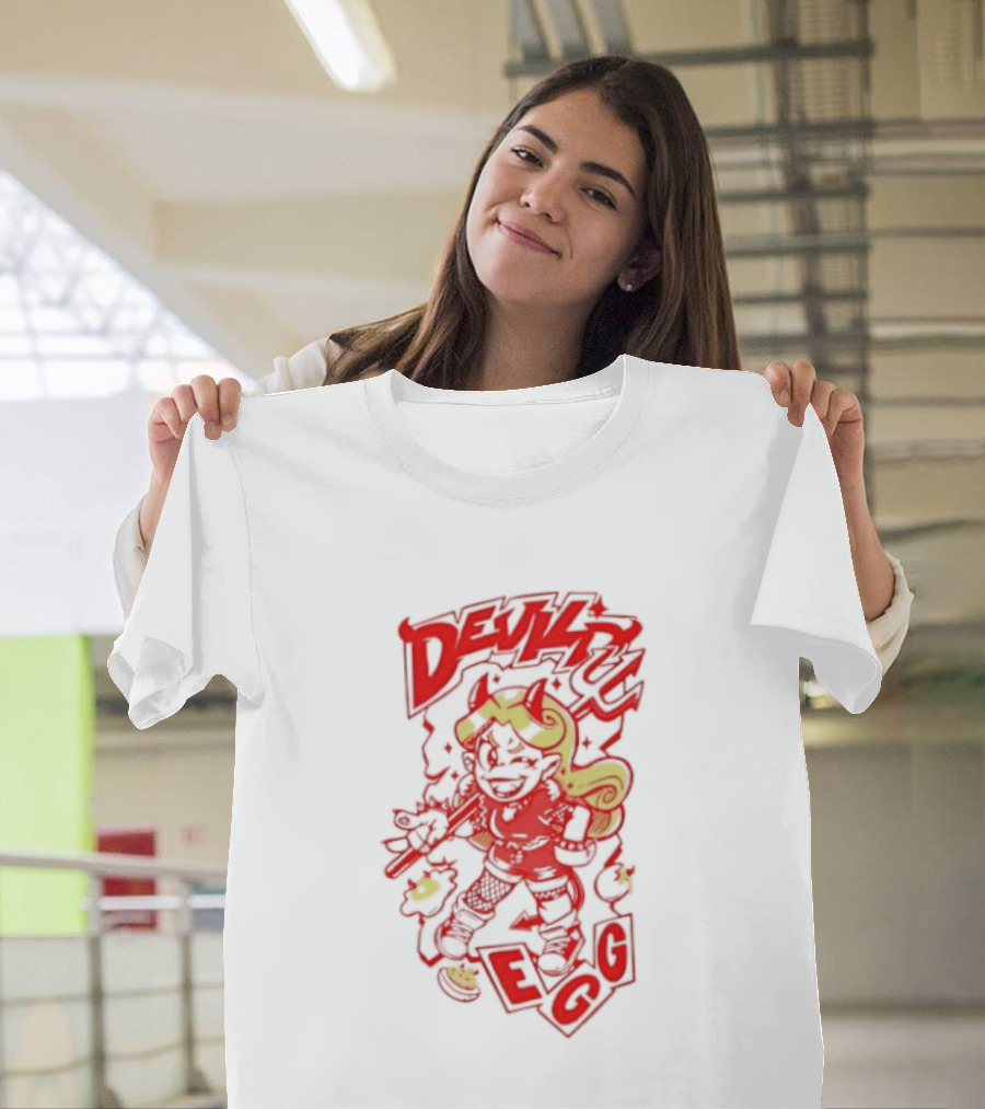Devil Egg Cartoon Character With Pitchfork And Horns T-Shirt