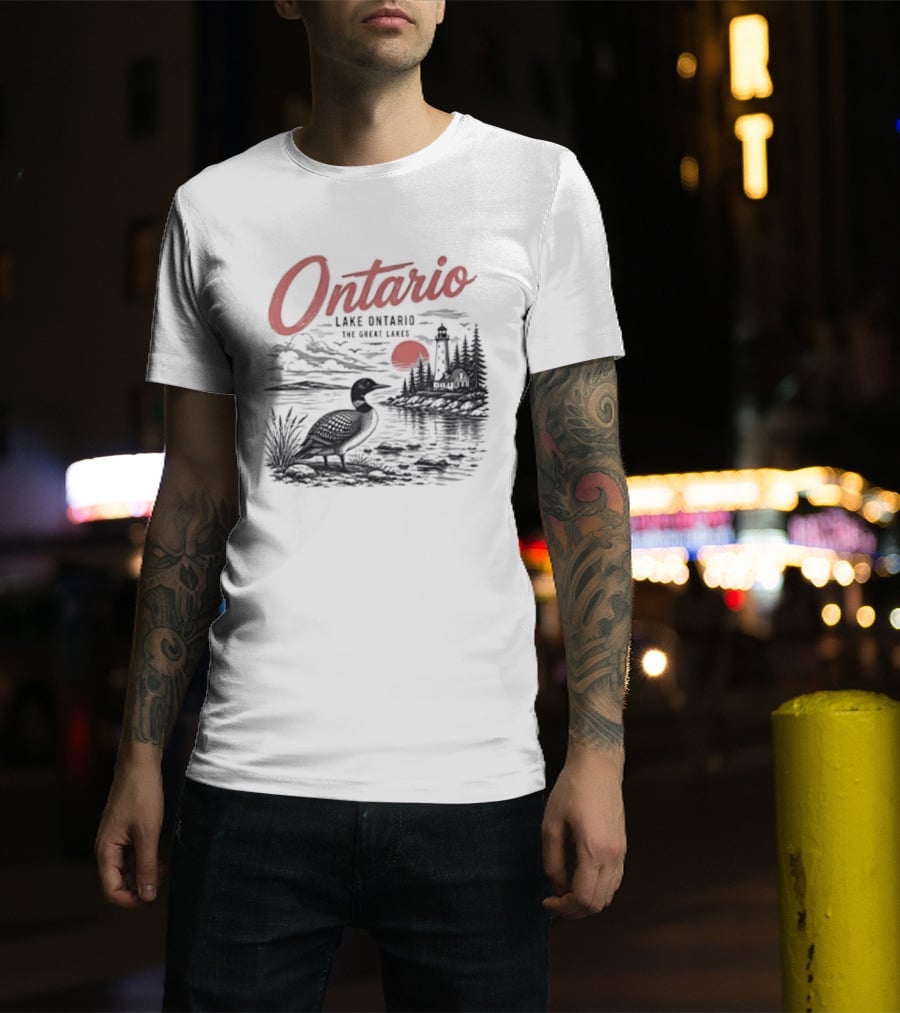 Ontario Lake Ontario The Great Lakes Loon Silhouette Sunset Scene T-Shirt