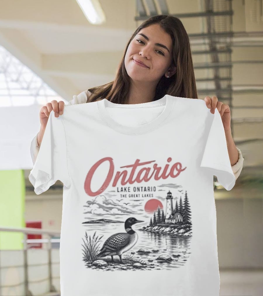 Ontario Lake Ontario The Great Lakes Loon Silhouette Sunset Scene T-Shirt