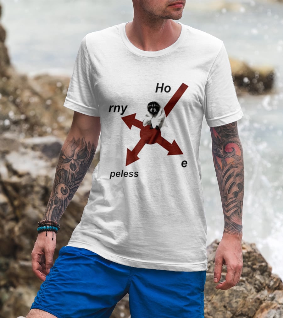 Raccoon Horny Hopeless Hoe Arrows T-Shirt