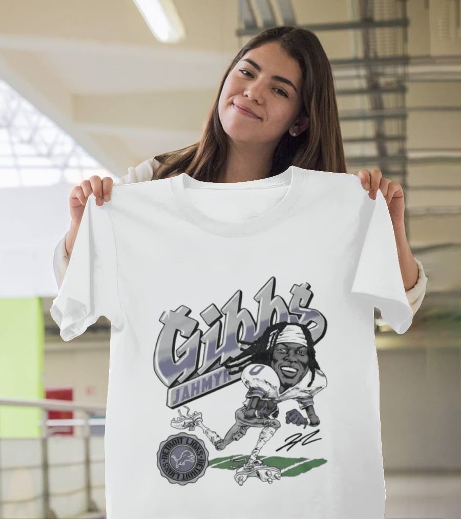 Jahmyr Gibbs Detroit Lions Football Caricature Gibbs Blue Jersey T-Shirt