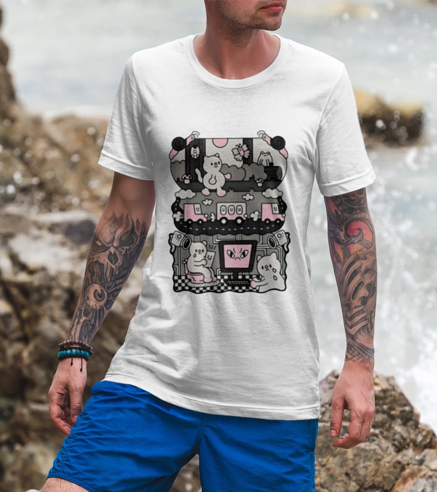Surveillance Cat Life Internet Digital Computer Monitoring Cute Pink Scene T-Shirt