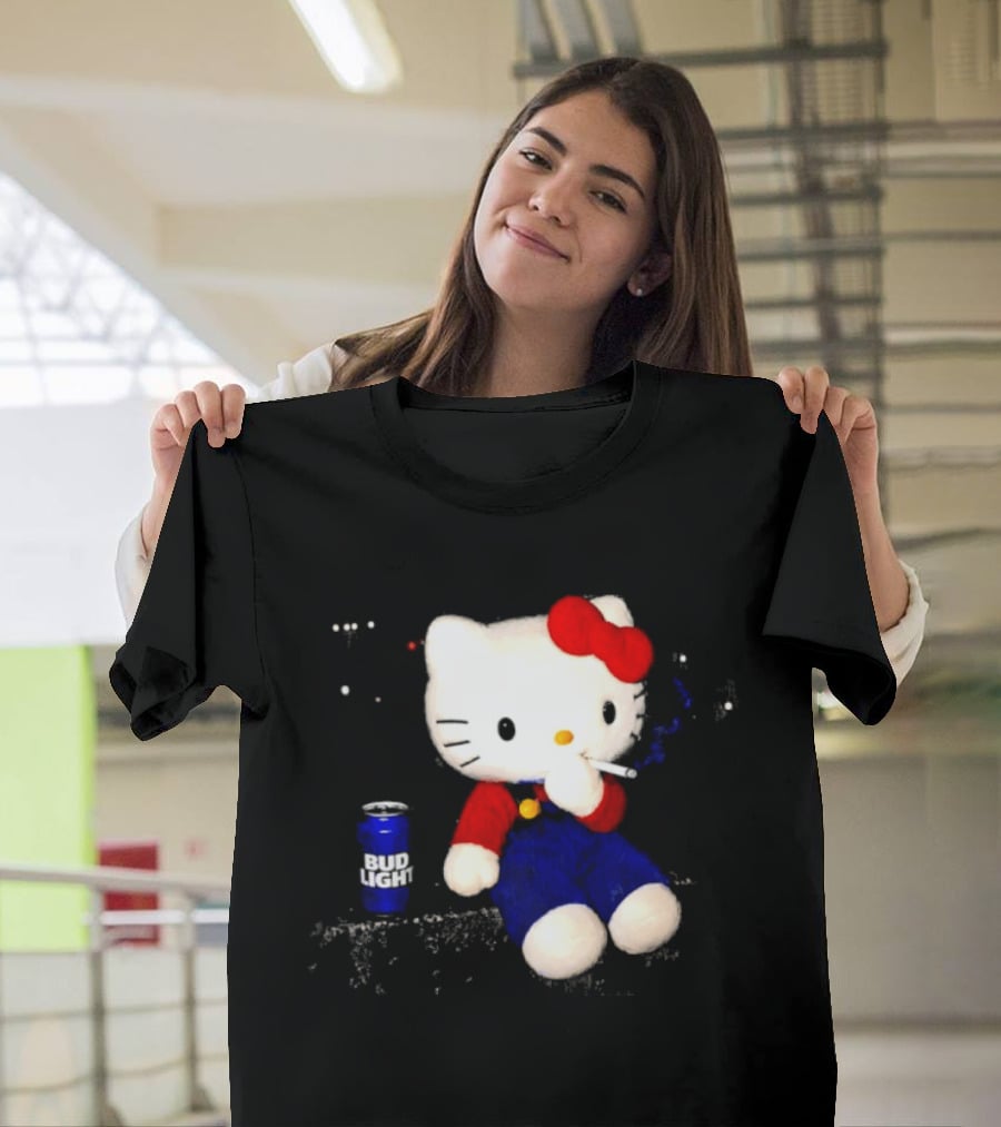 Hello Kitty With Smoking And Bud Light Can T-Shirt