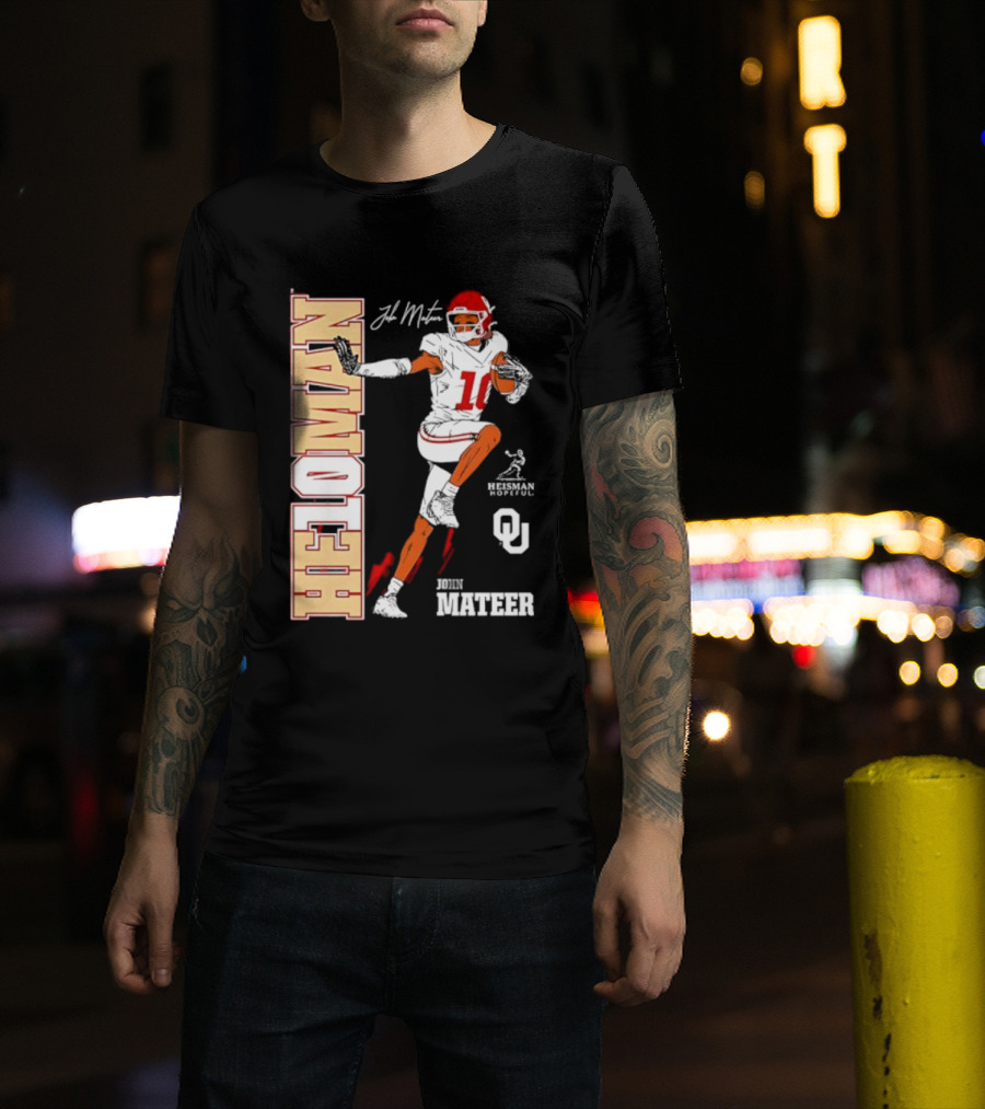 HE10MAN J Mateer Oklahoma Sooners Heisman Stance Player Number 10 T-Shirt