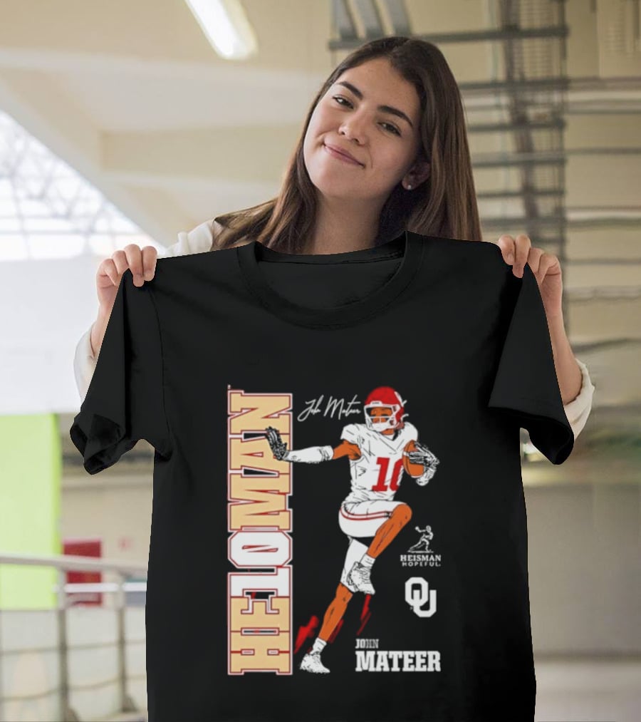 HE10MAN J Mateer Oklahoma Sooners Heisman Stance Player Number 10 T-Shirt