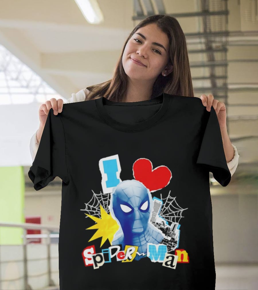 Marvel Spider Man I Love Spider Man Webhead Mask Collage T-Shirt