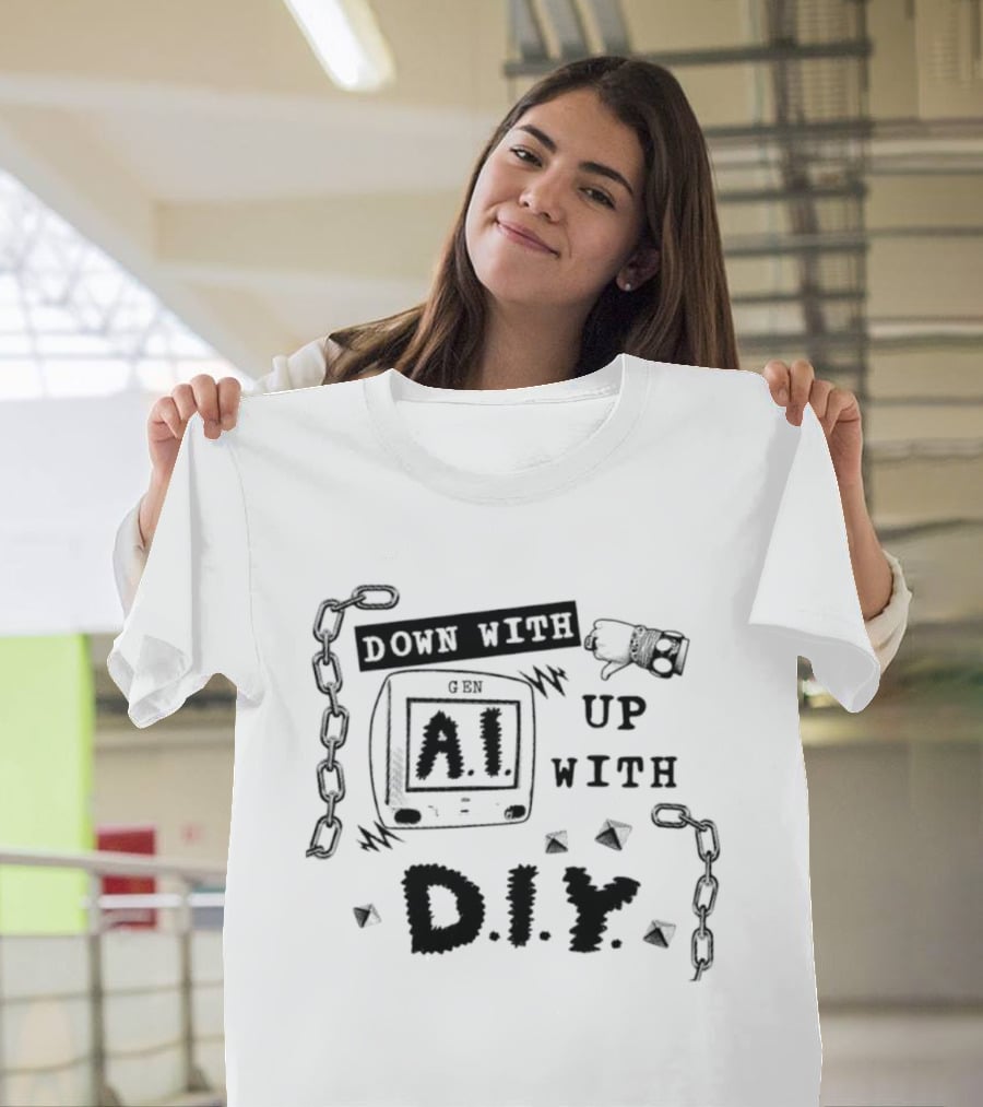 Down With AI Up With DIY Handmade Chain Fist T-Shirt
