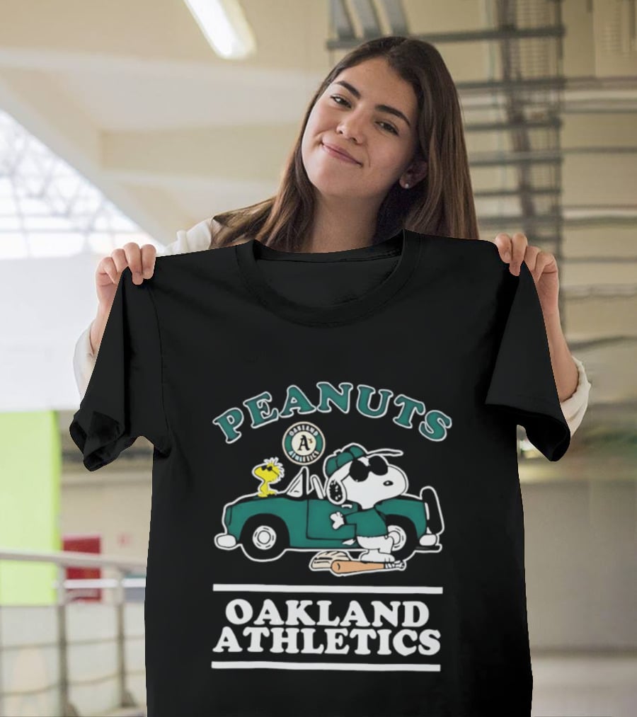 Peanuts Oakland Athletics Snoopy And Woodstock Driving T-Shirt