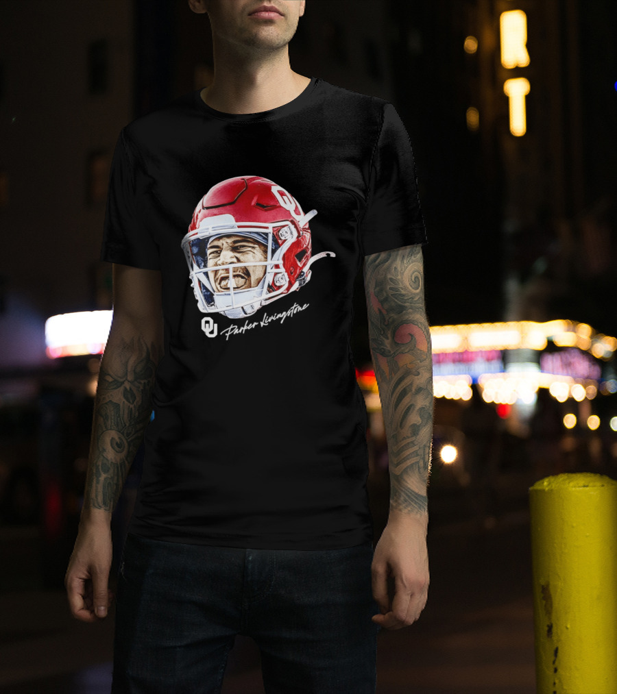 Oklahoma Sooners Parker Livingstone Football Swag Head OU Helmet T-Shirt