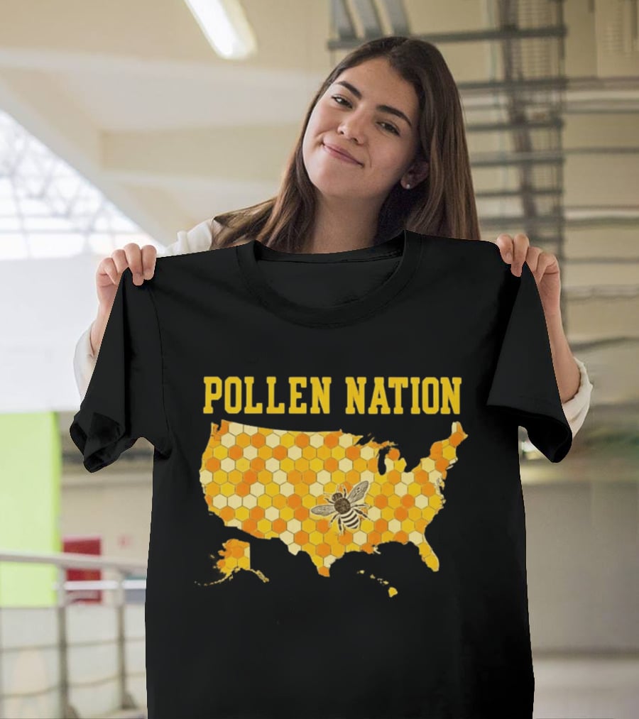 Pollen Nation USA Honeycomb Map Bee T-Shirt