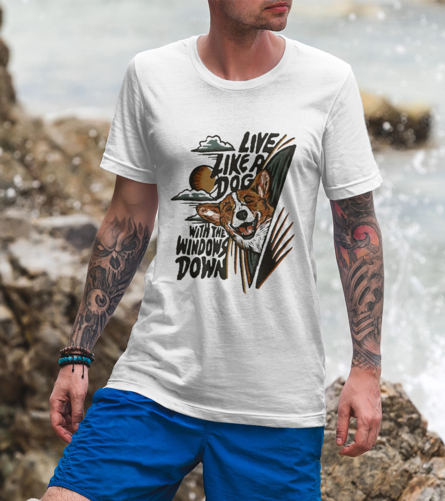 Live Like A Dog With The Windows Down Retro Sunset Dog T-Shirt