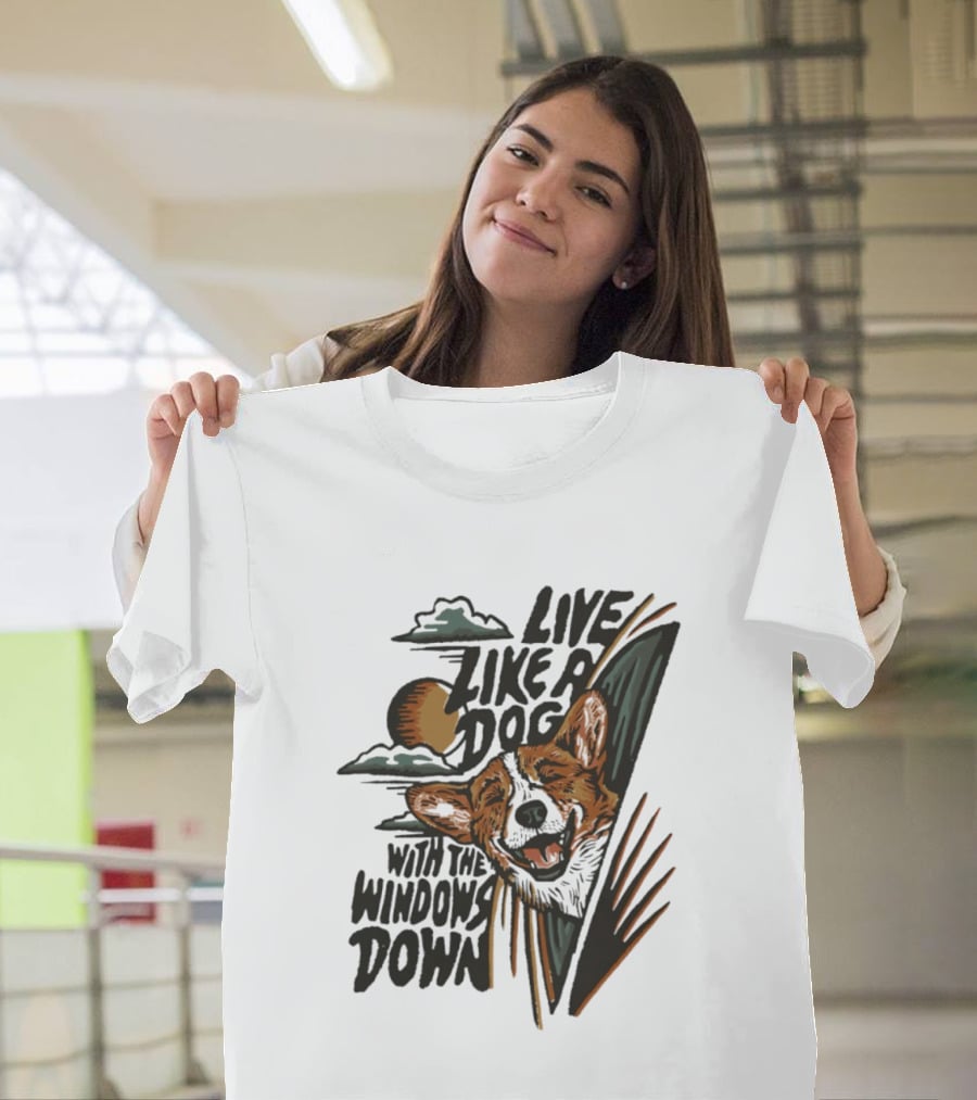 Live Like A Dog With The Windows Down Retro Sunset Dog T-Shirt