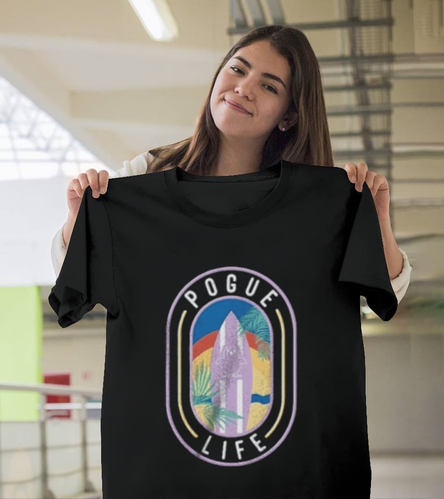 Pogue Life Surfboard And Palm Tree Colorful Tropical T-Shirt