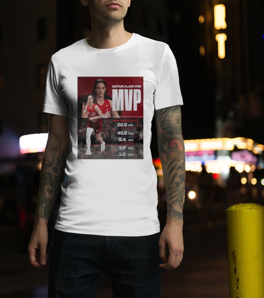 Caitlin Clark For MVP 2026 Stats 22.5 PPG 45.6 FG% 8.4 APG 3.9 RPG 1.0 SPG T-Shirt