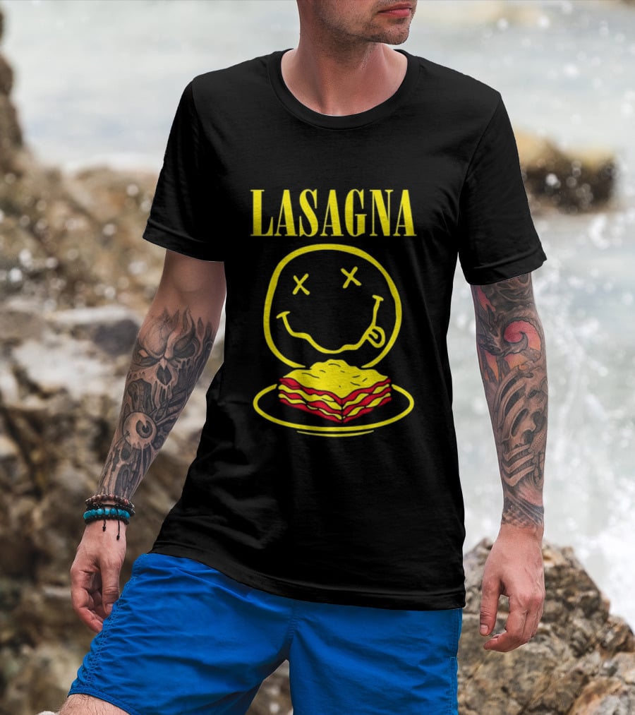 Lasagna Smiley Face Grunge Band Nirvana T-Shirt
