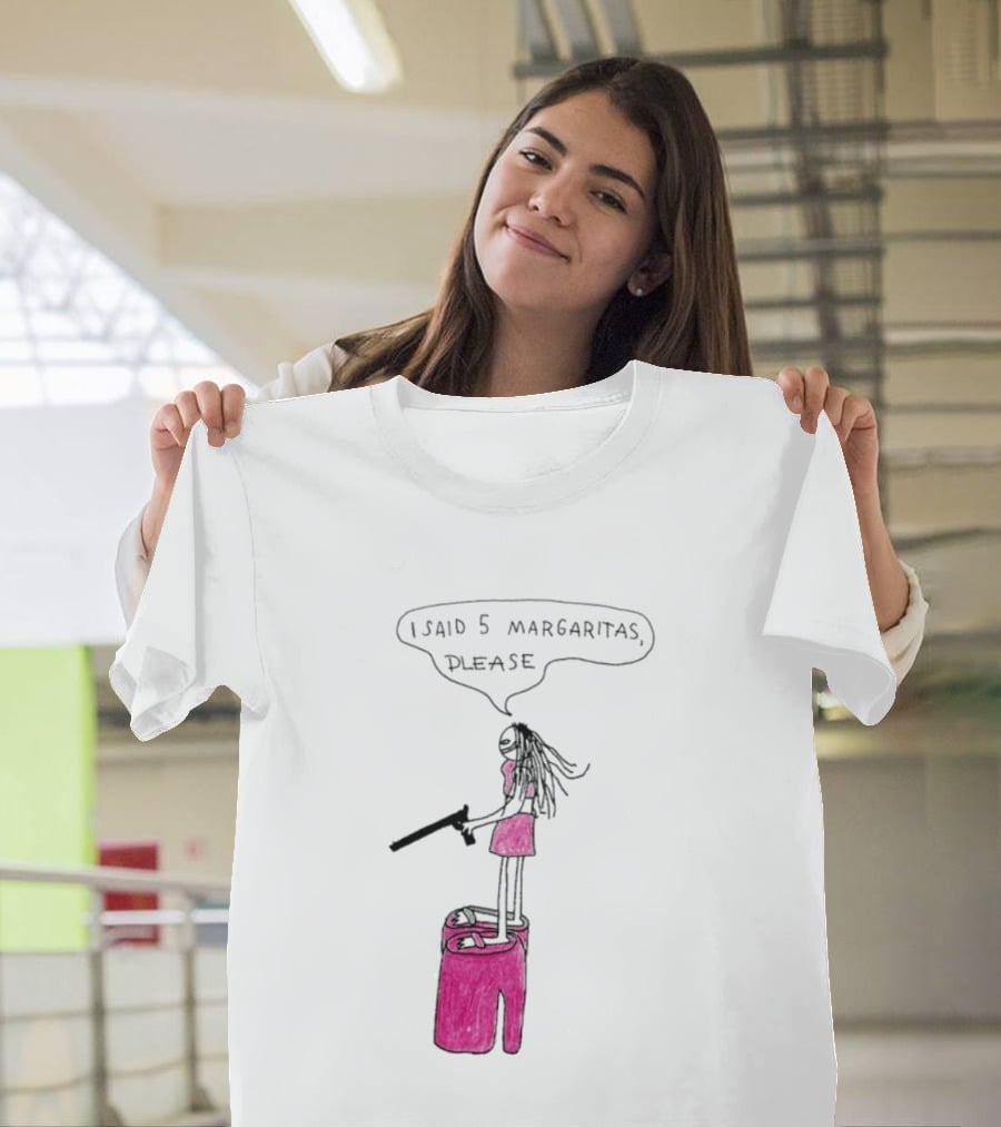I Said 5 Margaritas Please Funny Stick Figure Woman On Chair T-Shirt