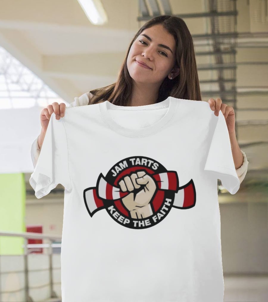 Jam Tarts Keep The Faith Fist Logo Red And White Ribbon T-Shirt