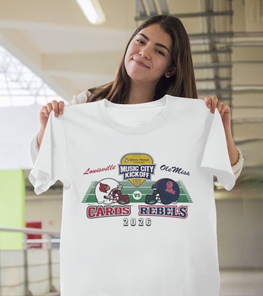 Liberty Mutual Music City Kickoff 2026 Louisville Cardinals Vs Ole Miss Rebels Matchup T-Shirt