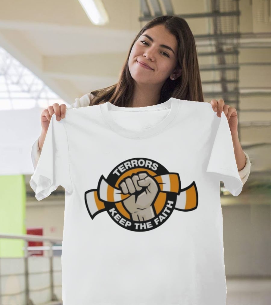 Terrors Keep The Faith Fist Holding Orange And White Scarf T-Shirt