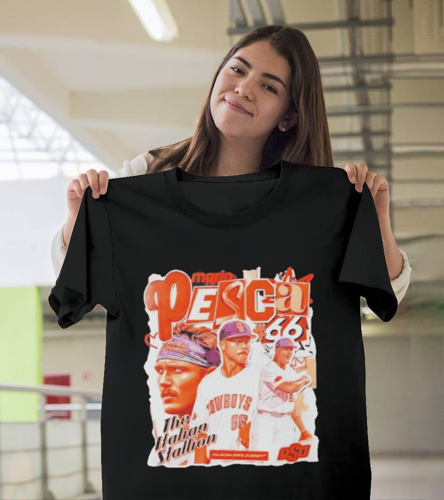 Mario Pesca 66 Oklahoma State Cowboys The Italian Stallion OSU Baseball T-Shirt